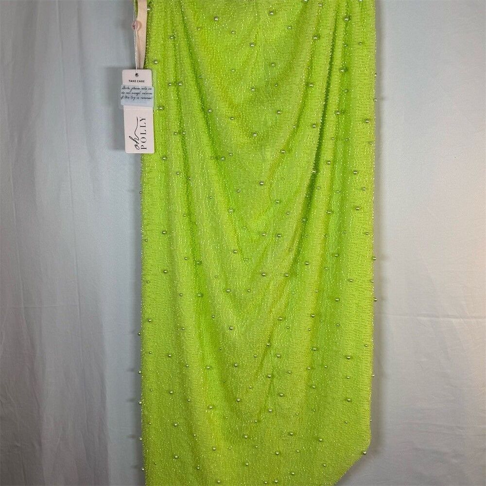 Oh Polly Skirt Womens Size 10 Lime Green Pearl Embellished Midi High